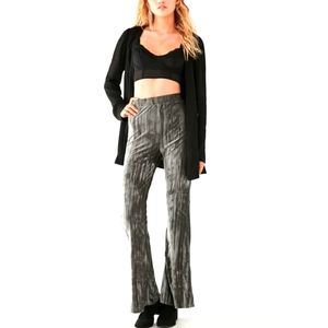 Urban Outfitters Alura Velvet Flare Pant Olive Green Grey High Waist Stretch